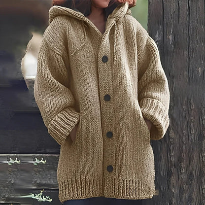 Kapuzenstrickjacke Damen Gemütlich Mit Taschen