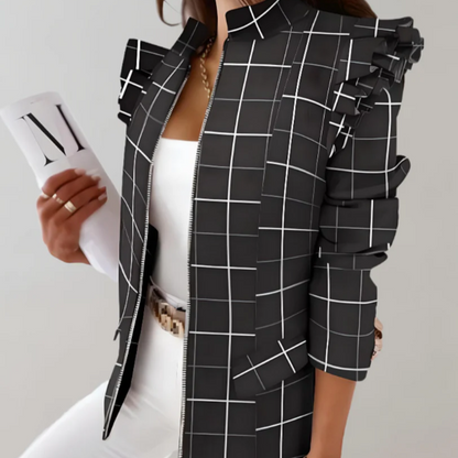 Stilvolles Karo-Kleid Mit Rüschenschultern