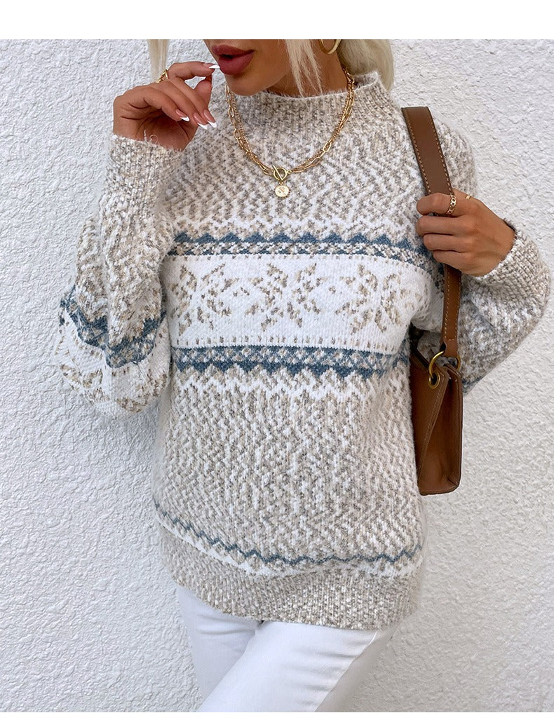 Weiche Wollpullover Lässig Schneemuster Hochkragen