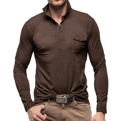Herren Hemd Slim Fit Langarm Baumwolle Stehkragen