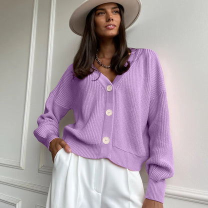 Strickjacke Damen Lockere Passform V-Ausschnitt