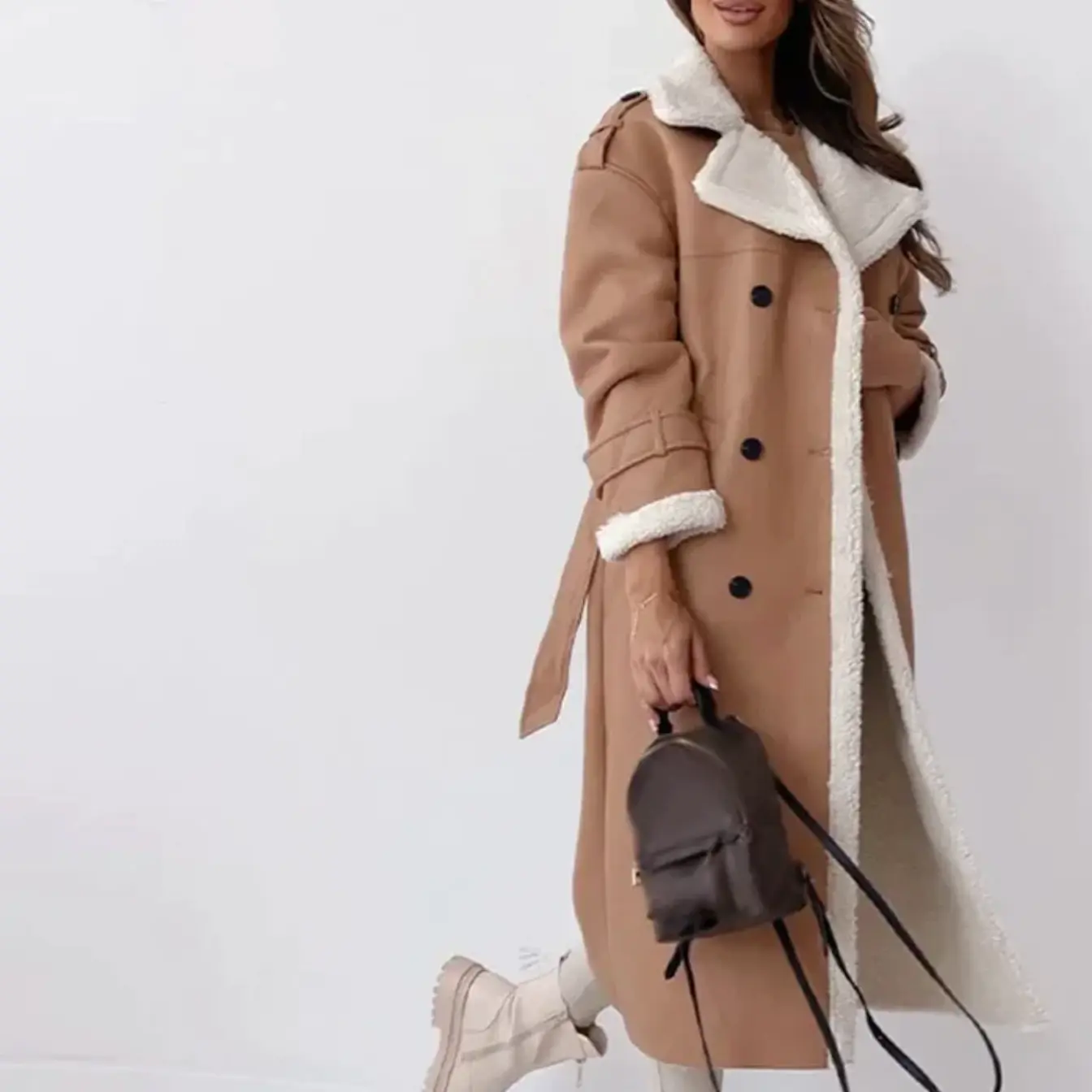 Luxus Trenchcoat Lang Shearling Gefüttert Winter