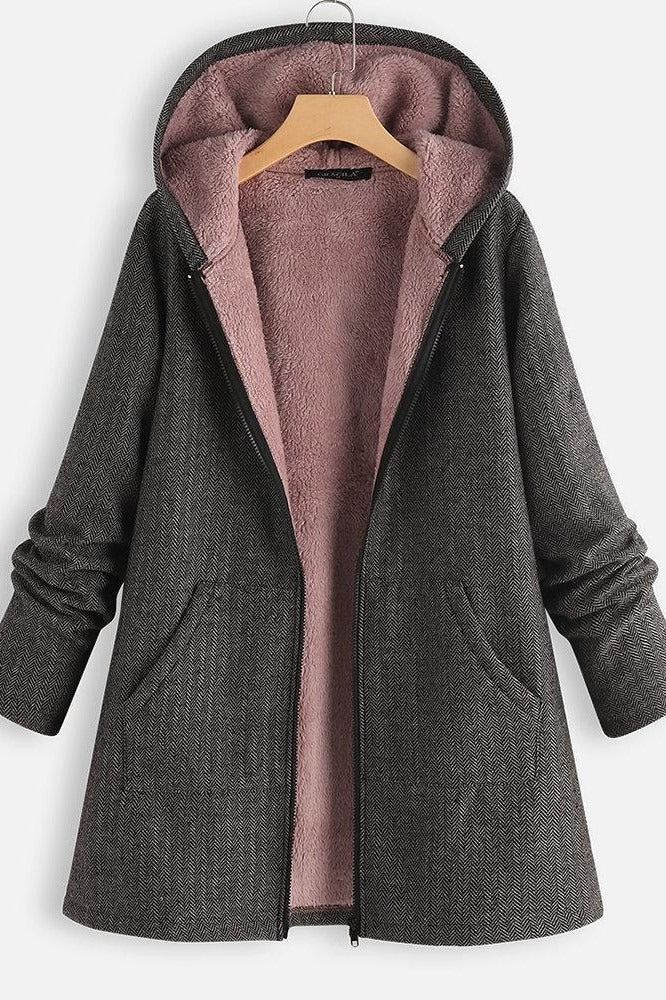 Wintermantel Frauen Übergröße Kapuze Fleece - IdealeKleiden