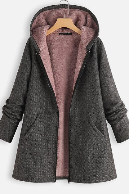Wintermantel Frauen Übergröße Kapuze Fleece - IdealeKleiden