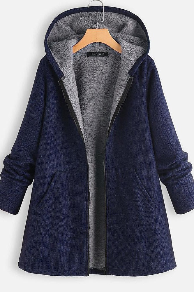 Wintermantel Frauen Übergröße Kapuze Fleece