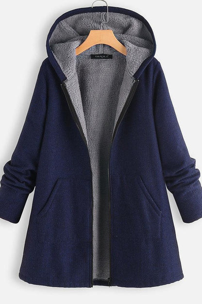Wintermantel Frauen Übergröße Kapuze Fleece