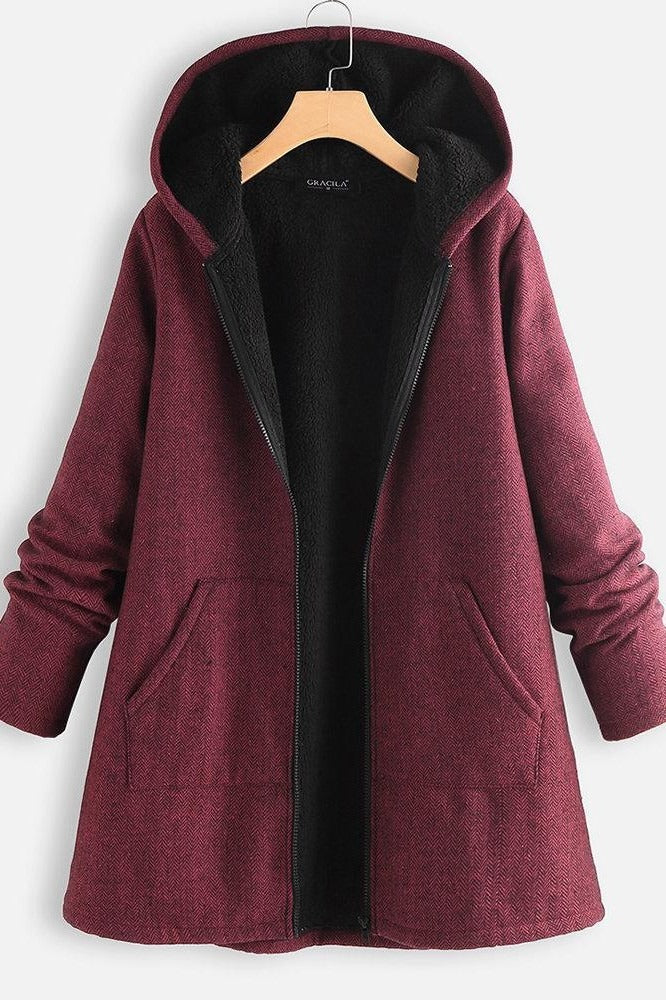 Wintermantel Frauen Übergröße Kapuze Fleece