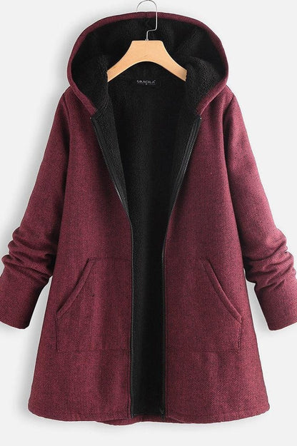 Mantel Damen Oversized Kapuze Fleece gefüttert