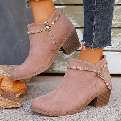 Stiefeletten Wildleder Optik Verstellbar Grober Absatz Reißverschluss