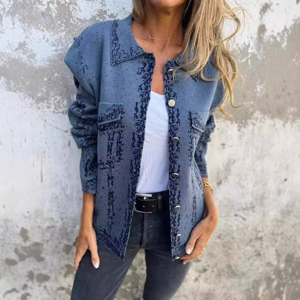 Gestricktes Kleid Wollmix Lässig Schnitt Metallknöpfe