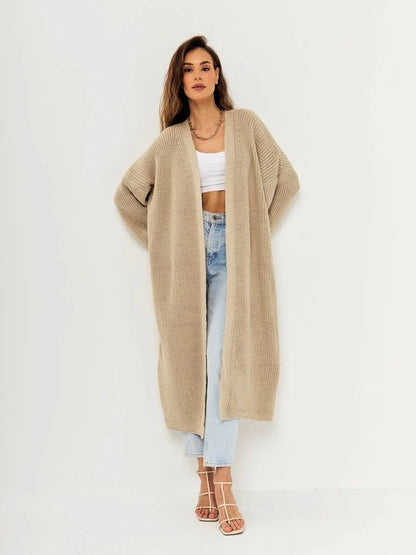 Lange Strickjacke Oversized Wollig Offener Vorderteil
