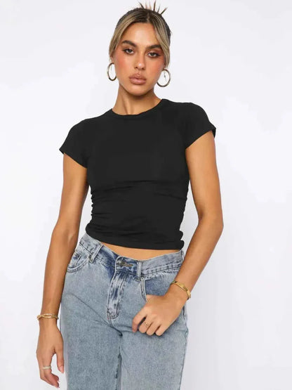 Frauen Crop-Top Bauchfreies Oberteil Rundhals