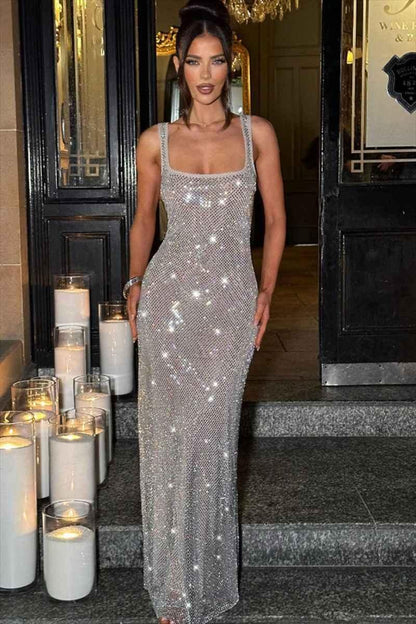 Glitzerndes Abendkleid Offener Rücken Elegant - IdealeKleiden
