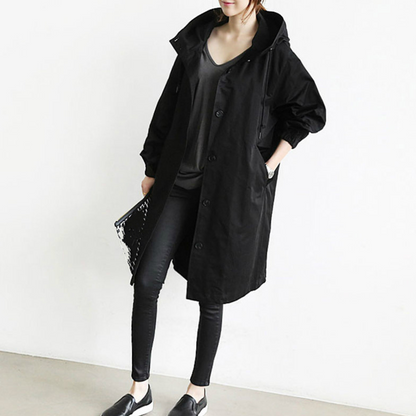 Damen Trenchcoat mit Kapuze Elegant Lang - IdealeKleiden