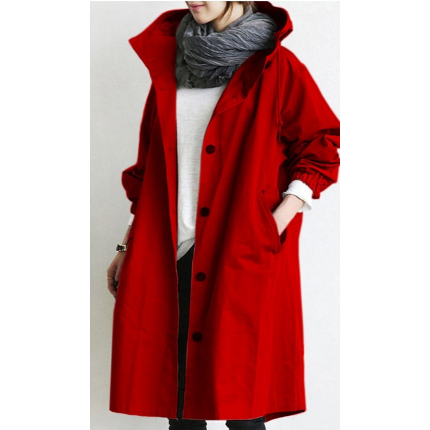 Damen Trenchcoat mit Kapuze Elegant Lang