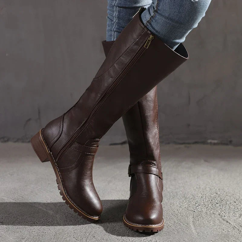 Schicke Stiefel Kniehoch Schlank Leder Optik