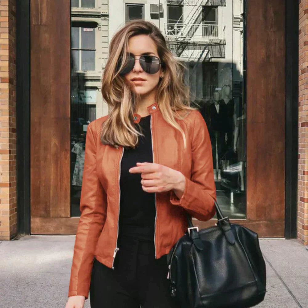 Italienische Lederjacke Elegant Schwarz