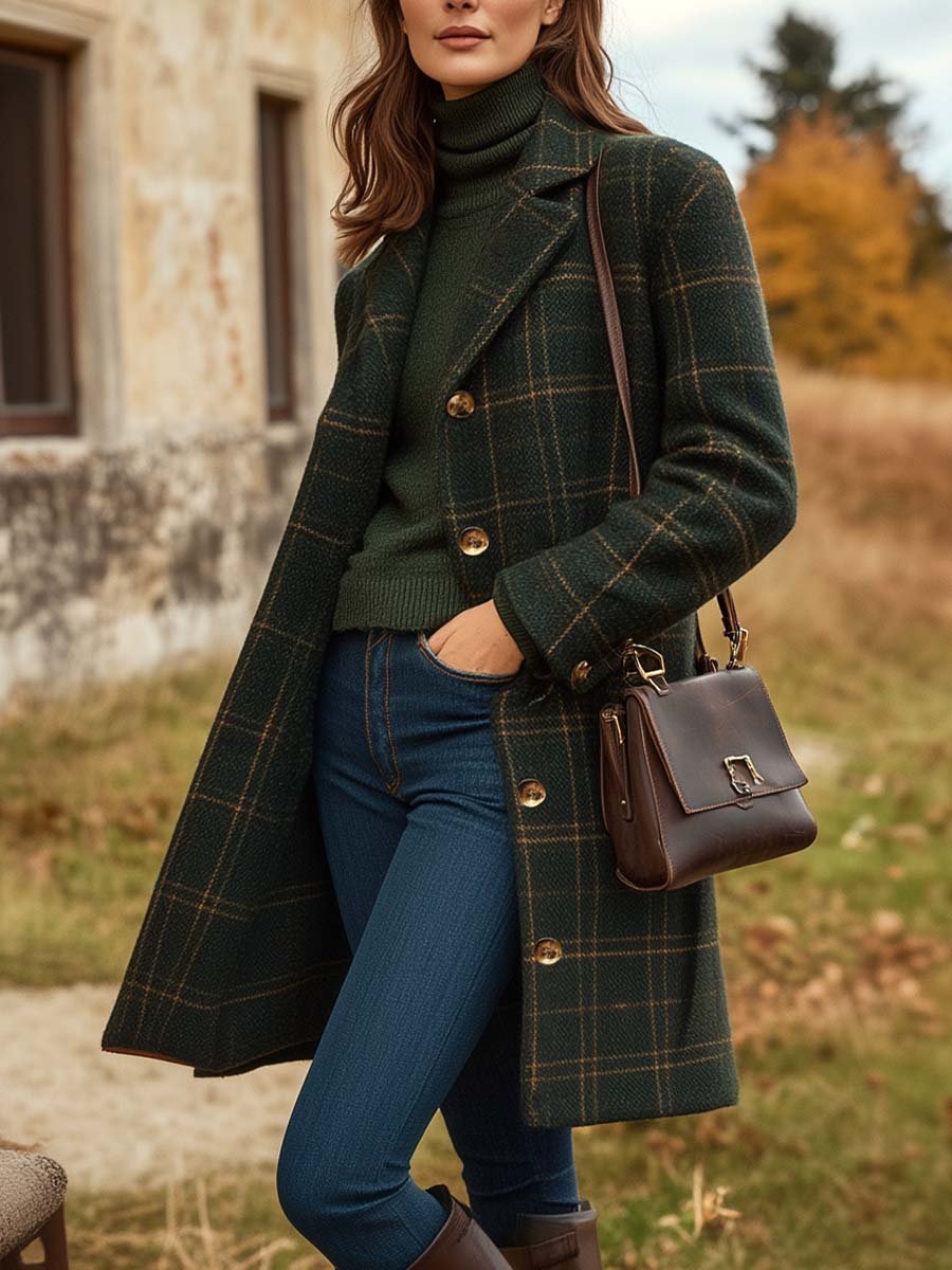 Damen Wintermantel Braun Karo Modern