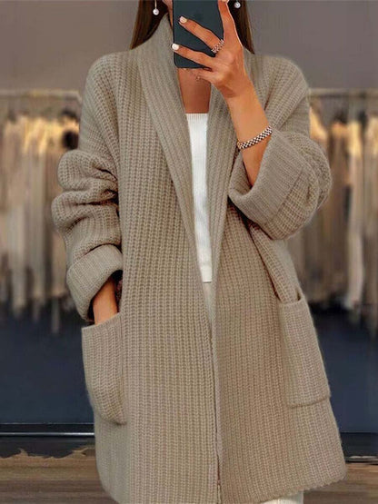 Modische Strickjacke V-Ausschnitt Mit Taschen