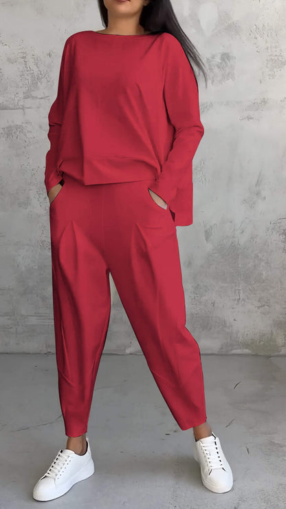 Weite Lounge-Set: Übergröße Top und Hose aus Weichem Strick