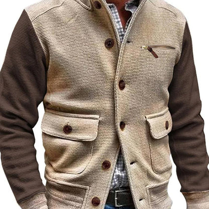 Herren Jacke Vintage Stehkragen Mit Vielen Taschen - IdealeKleiden