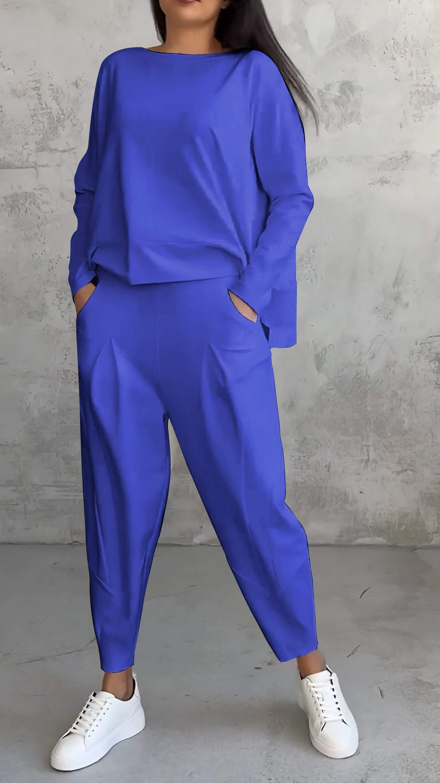 Weite Lounge-Set: Übergröße Top und Hose aus Weichem Strick