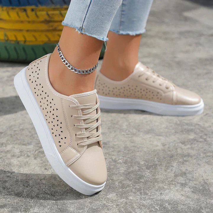 Damen Sneaker Beige Schnürsenkel - IdealeKleiden