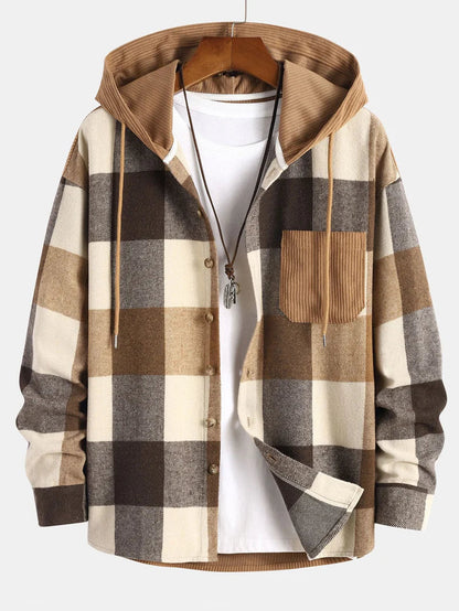 Bequemes Flanellhemd mit Kapuze Relaxed Fit - IdealeKleiden