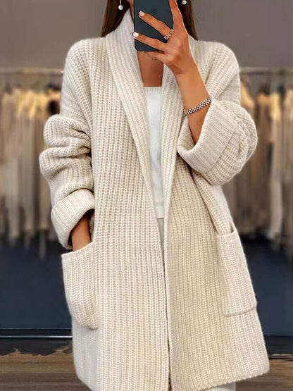 Modische Strickjacke V-Ausschnitt Mit Taschen