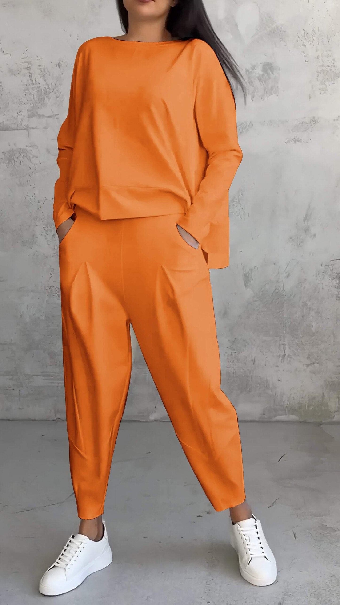 Weite Lounge-Set: Übergröße Top und Hose aus Weichem Strick