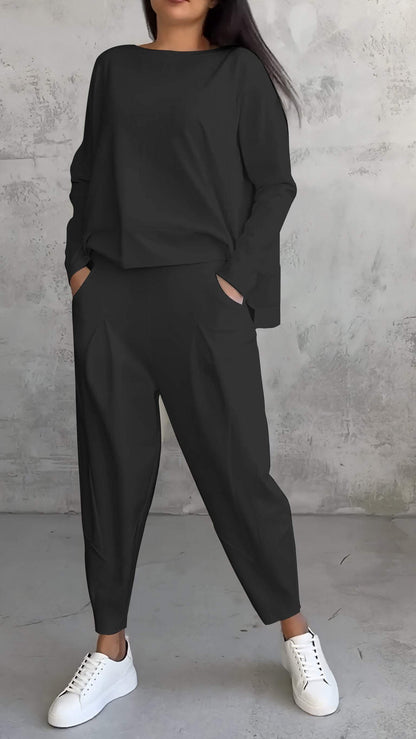 Weite Lounge-Set: Übergröße Top und Hose aus Weichem Strick