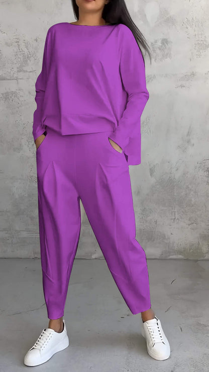 Weite Lounge-Set: Übergröße Top und Hose aus Weichem Strick
