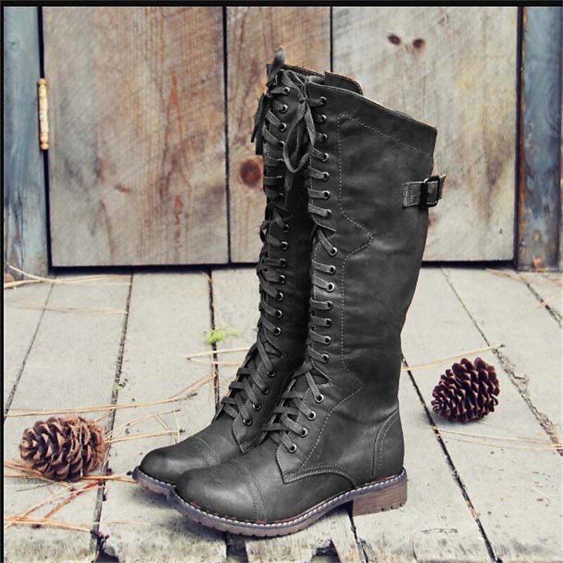 Damen Reitstiefel Hoch Schnürbar Elegant