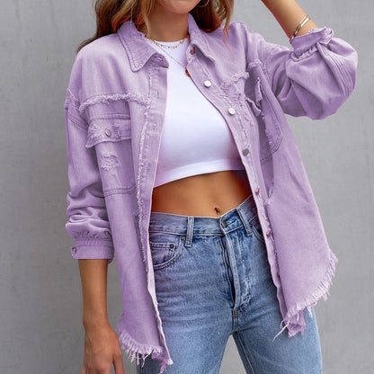 Modische Damen Denimjacke Langärmlig Casual