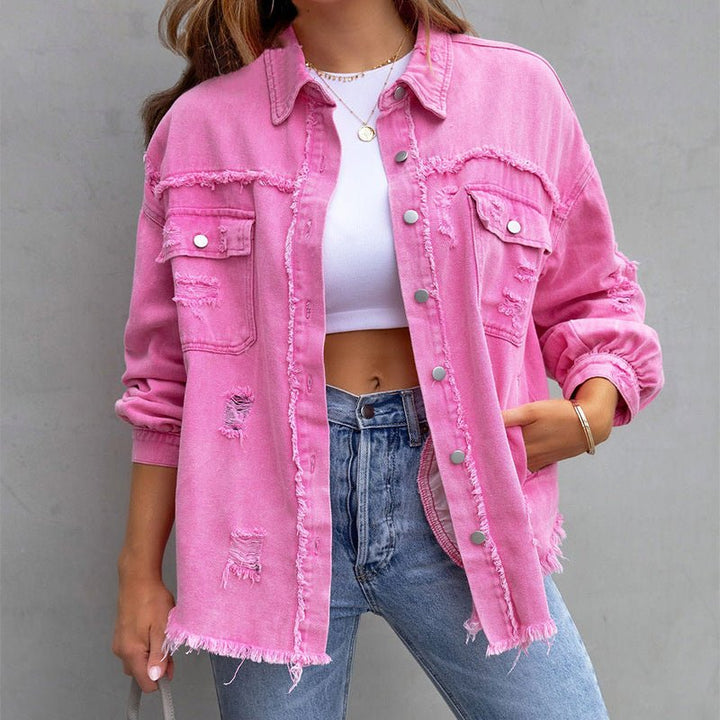Modische Damen Denimjacke Langärmlig Casual