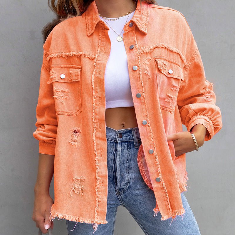 Modische Damen Denimjacke Langärmlig Casual