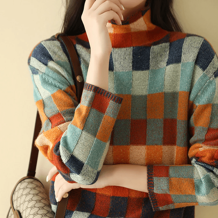 Stilvoller Rollkragen Pullover Patchwork Design