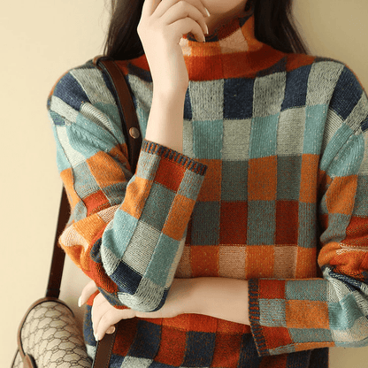 Stilvoller Rollkragen Pullover Patchwork Design