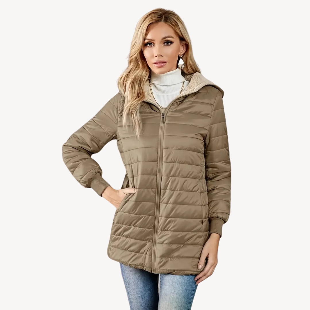 Damen Steppjacke Kunstpelz Futter Warm
