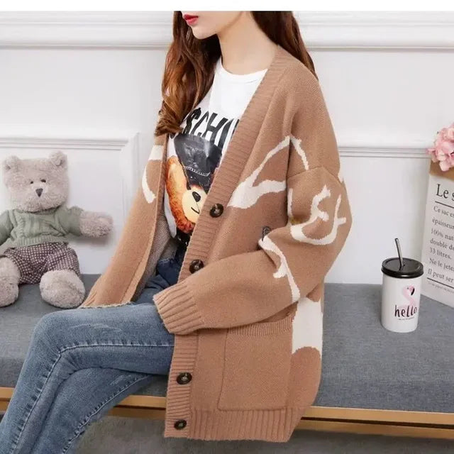 Frauen Strickjacke Bunt Geschnürt