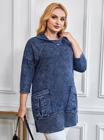 Kurvig Geschnitten Denimjacke Plus Size Frauen