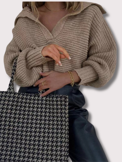 Damen Strickpullover V-Ausschnitt Modern - IdealeKleiden