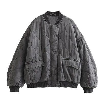 Übergroße Damen Bomberjacke Grau Oversized - IdealeKleiden