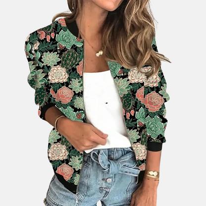 Damen Retro Bomberjacke Trendy Druck Design - IdealeKleiden