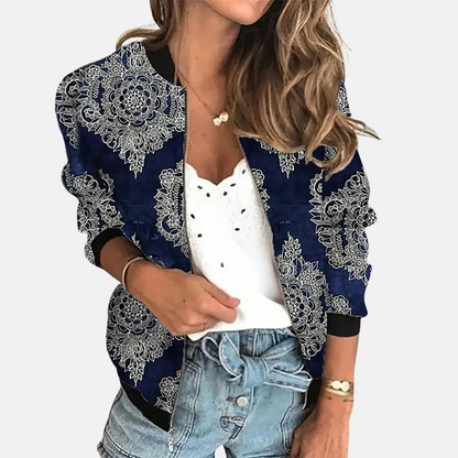 Damen Retro Bomberjacke Trendy Druck Design