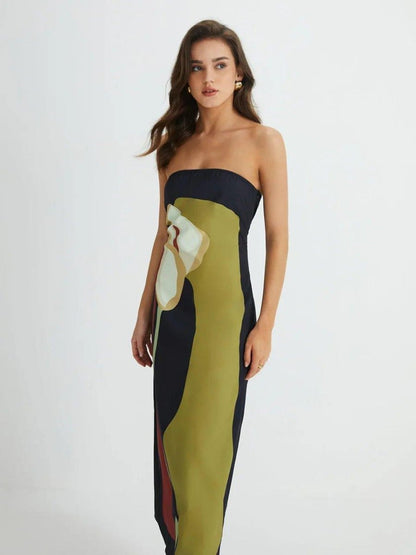 Lana – Maxikleid mit Trend-Print und Bandeau-Ausschnitt