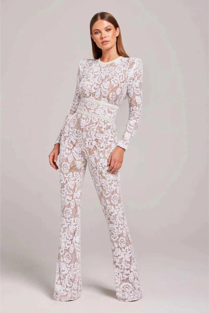 Eleganter Spitzen Overall Langarm