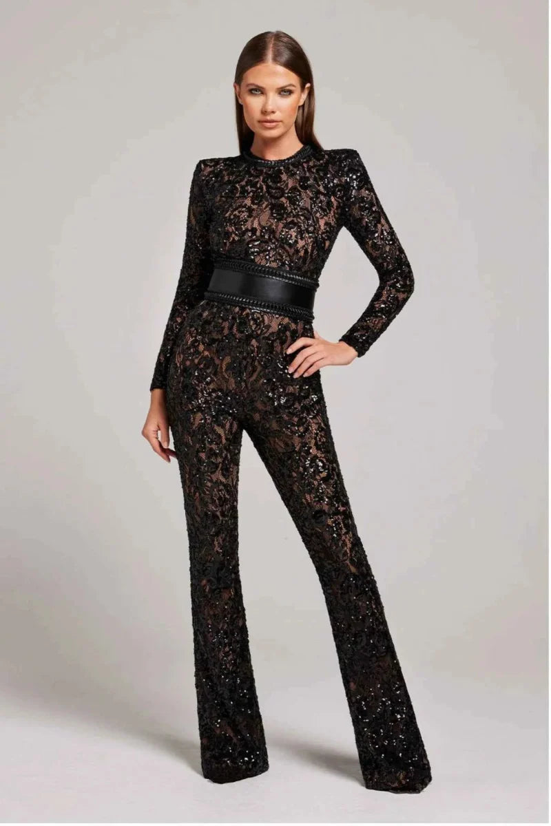 Eleganter Spitzen Overall Langarm - IdealeKleiden