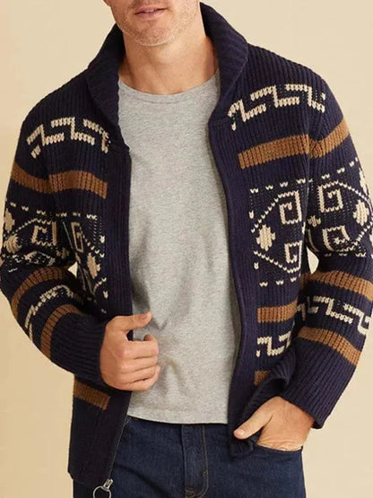 Stilvolle Herren Strickjacke Jacquard Pullover