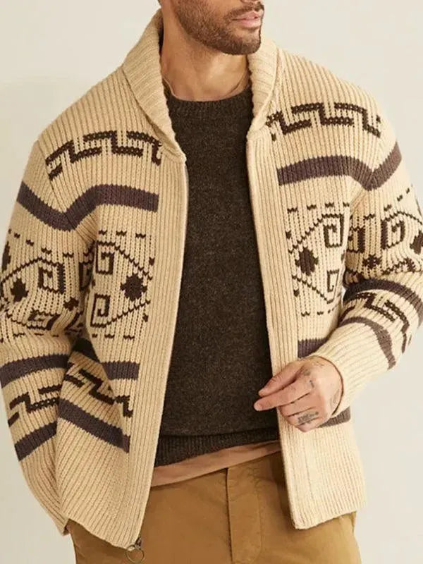 Stilvolle Herren Strickjacke Jacquard Pullover